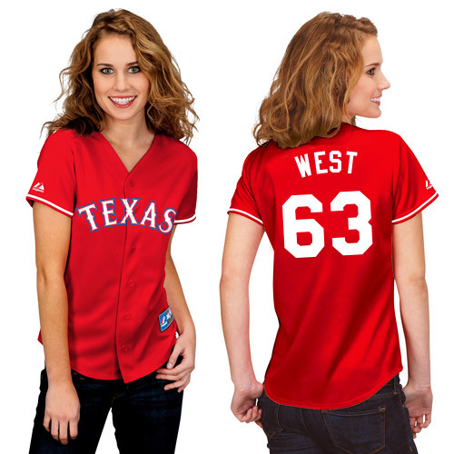 Matt West #63 mlb Jersey-Texas Rangers Women's Authentic 2014 Alternate 1 Red Cool Base Baseball Jersey
